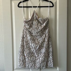Lulus delicate darling beige and ivory lace bodycon dress